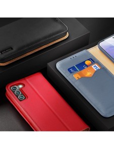 Dux Ducis Hivo Läder Flip Cover Plånbok i äkta läder för kort och dokument Samsung Galaxy S22 + (S22 Plus) Röd