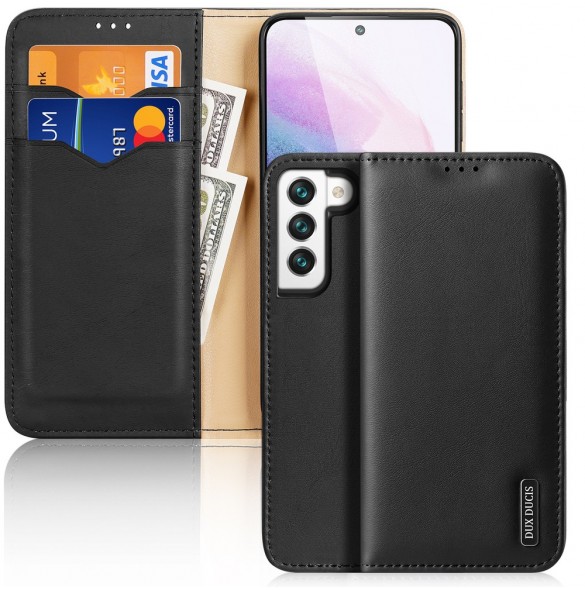 Dux Ducis Hivo Läder Flip Cover Plånbok i äkta läder för kort och dokument Samsung Galaxy S22 Black