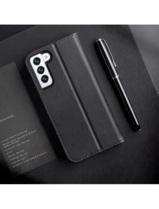 Dux Ducis Hivo Läder Flip Cover Plånbok i äkta läder för kort och dokument Samsung Galaxy S22 Black