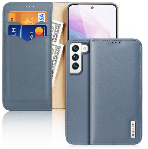 Dux Ducis Hivo Läder Flip Cover Plånbok i äkta läder för kort och dokument Samsung Galaxy S22 Blå