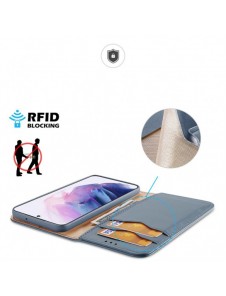 Dux Ducis Hivo Läder Flip Cover Plånbok i äkta läder för kort och dokument Samsung Galaxy S22 Blå