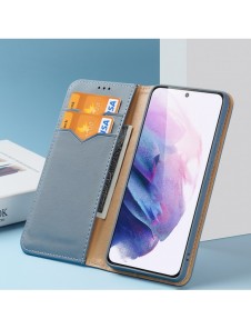 Dux Ducis Hivo Läder Flip Cover Plånbok i äkta läder för kort och dokument Samsung Galaxy S22 Blå