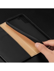 Dux Ducis Hivo Läder Flip Cover Plånbok i äkta läder för kort och dokument Samsung Galaxy S22 Blå