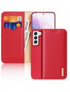 Dux Ducis Hivo Läder Flip Cover Plånbok i äkta läder för kort och dokument Samsung Galaxy S22 Röd