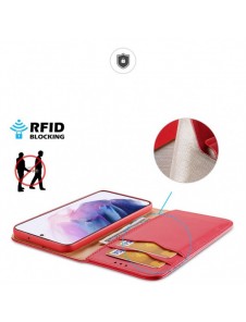 Dux Ducis Hivo Läder Flip Cover Plånbok i äkta läder för kort och dokument Samsung Galaxy S22 Röd