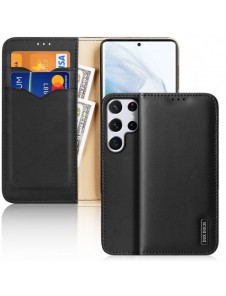Dux Ducis Hivo Läder Flip Cover Plånbok i äkta läder för kort och dokument Samsung Galaxy S22 Ultra Black