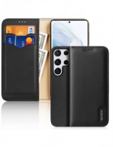 Dux Ducis Hivo Läder Flip Cover Plånbok i äkta läder för kort och dokument Samsung Galaxy S22 Ultra Black