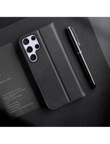 Dux Ducis Hivo Läder Flip Cover Plånbok i äkta läder för kort och dokument Samsung Galaxy S22 Ultra Black