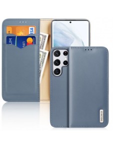Dux Ducis Hivo Läder Flip Cover Plånbok i äkta läder för kort och dokument Samsung Galaxy S22 Ultra Blue