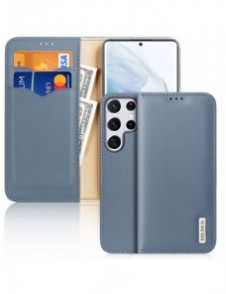 Dux Ducis Hivo Läder Flip Cover Plånbok i äkta läder för kort och dokument Samsung Galaxy S22 Ultra Blue