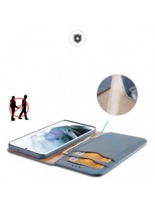 Dux Ducis Hivo Läder Flip Cover Plånbok i äkta läder för kort och dokument Samsung Galaxy S22 Ultra Blue