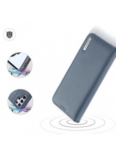 Dux Ducis Hivo Läder Flip Cover Plånbok i äkta läder för kort och dokument Samsung Galaxy S22 Ultra Blue