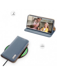 Dux Ducis Hivo Läder Flip Cover Plånbok i äkta läder för kort och dokument Samsung Galaxy S22 Ultra Blue