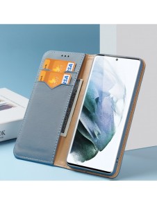 Dux Ducis Hivo Läder Flip Cover Plånbok i äkta läder för kort och dokument Samsung Galaxy S22 Ultra Blue