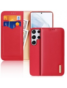 Dux Ducis Hivo Läder Flip Cover Plånbok i äkta läder för kort och dokument Samsung Galaxy S22 Ultra Red