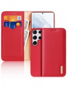 Dux Ducis Hivo Läder Flip Cover Plånbok i äkta läder för kort och dokument Samsung Galaxy S22 Ultra Red