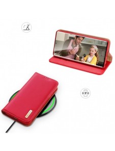 Dux Ducis Hivo Läder Flip Cover Plånbok i äkta läder för kort och dokument Samsung Galaxy S22 Ultra Red