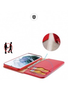 Dux Ducis Hivo Läder Flip Cover Plånbok i äkta läder för kort och dokument Samsung Galaxy S22 Ultra Red