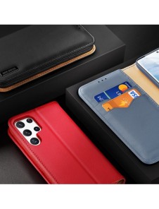 Dux Ducis Hivo Läder Flip Cover Plånbok i äkta läder för kort och dokument Samsung Galaxy S22 Ultra Red