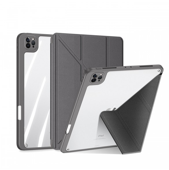 Dux Ducis Magi Fodral för iPad Pro 12,9 tum 2021/2020/2018 Smart Cover Fodral med ställ och förvaring för Apple Pencil Grey