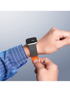 Dux Ducis Magnetrem Apple Watch Ultra Magnetic Armband Grå Orange Armband (Kedjeversion)