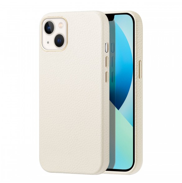 Dux Ducis Roma läderfodral för iPhone 13 elegant skal tillverkat av äkta läder vitt