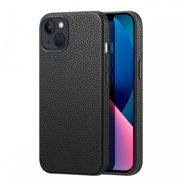 Dux Ducis Roma läderfodral för iPhone 13 elegant svart fodral i äkta läder