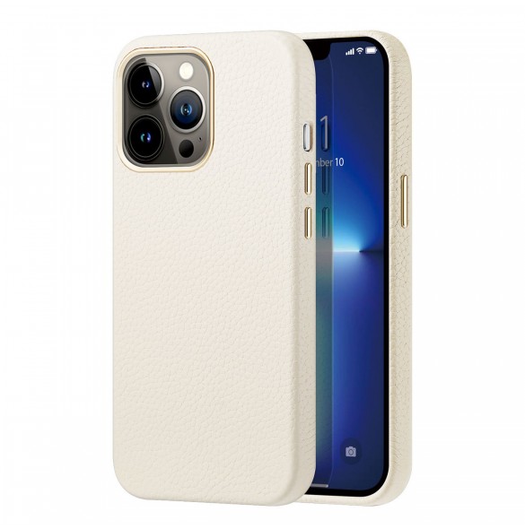 Dux Ducis Roma läderfodral för iPhone 13 Pro elegant skal tillverkat av äkta läder vitt