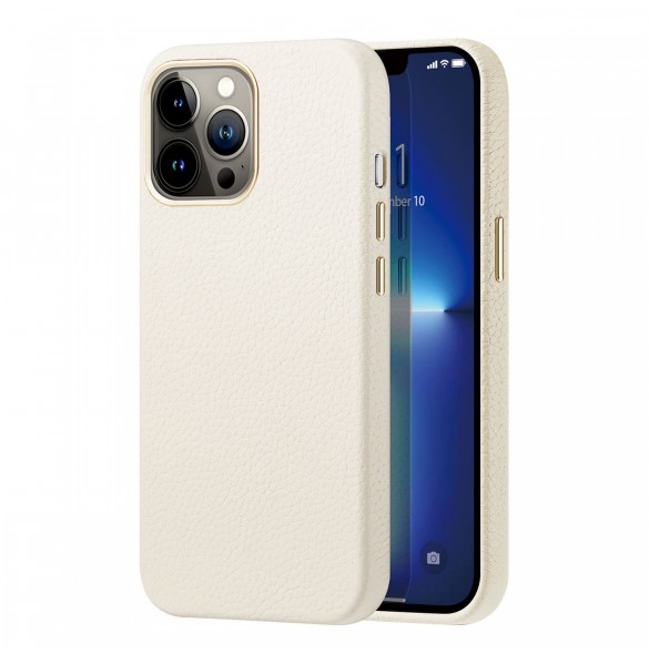 Dux Ducis Roma läderfodral till iPhone 13 Pro Max elegant äkta läderfodral vitt