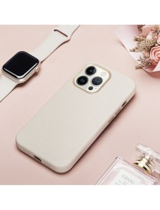 Dux Ducis Roma läderfodral till iPhone 13 Pro Max elegant äkta läderfodral vitt