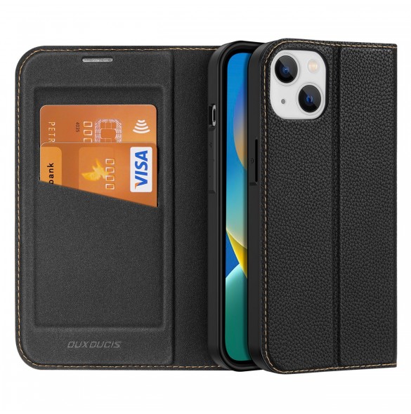 Dux Ducis Skin X2 skal till iPhone 14 skal med magnetisk flik svart