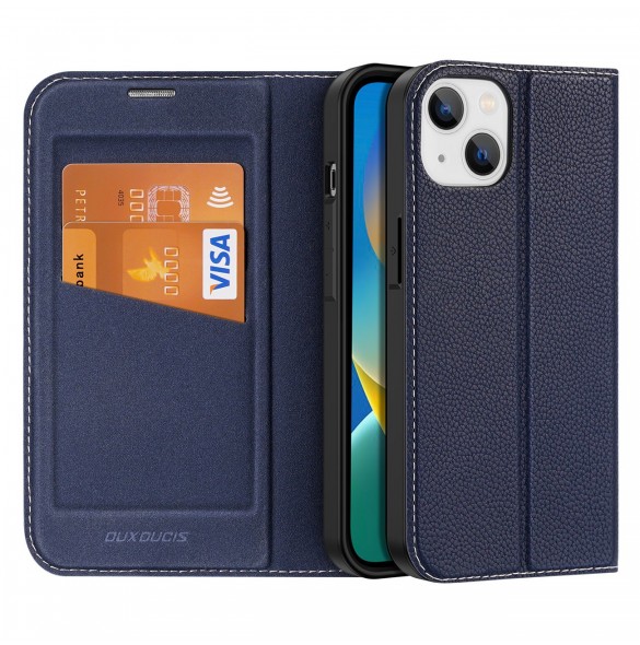 Dux Ducis Skin X2 skal till iPhone 14 skal med magnetisk flik blå