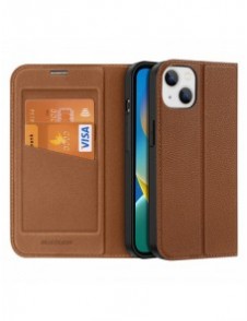 Dux Ducis Skin X2 skal till iPhone 14 skal med magnetisk flik brun