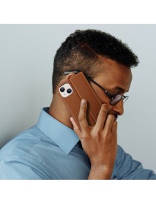 Dux Ducis Skin X2 skal till iPhone 14 skal med magnetisk flik brun