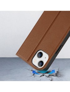 Dux Ducis Skin X2 skal till iPhone 14 skal med magnetisk flik brun