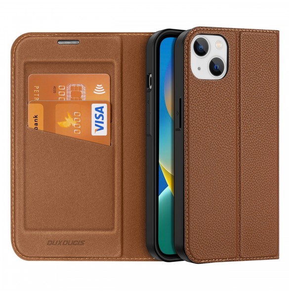 Dux Ducis Skin X2 skal till iPhone 14 Plus skal med magnetisk flik brun