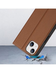 Dux Ducis Skin X2 skal till iPhone 14 Plus skal med magnetisk flik brun