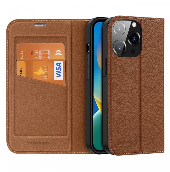 Dux Ducis Skin X2 skal till iPhone 14 Pro skal med magnetisk flik brun