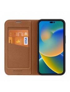 Dux Ducis Skin X2 skal till iPhone 14 Pro skal med magnetisk flik brun