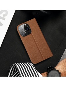 Dux Ducis Skin X2 skal till iPhone 14 Pro skal med magnetisk flik brun