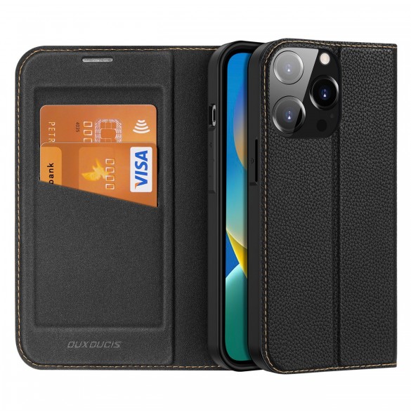 Dux Ducis Skin X2 fodral till iPhone 14 Pro magnetiskt flipfodral svart