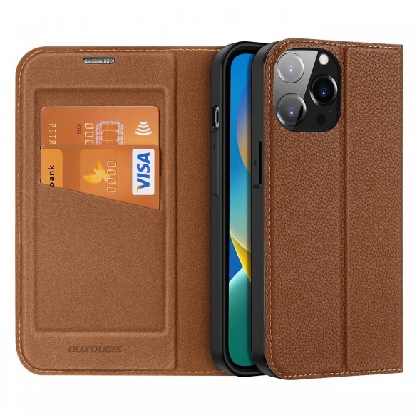 Dux Ducis Skin X2 skal till iPhone 14 Pro Max skal med magnetisk flik brun