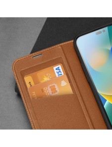 Dux Ducis Skin X2 skal till iPhone 14 Pro Max skal med magnetisk flik brun
