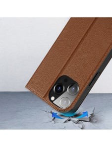 Dux Ducis Skin X2 skal till iPhone 14 Pro Max skal med magnetisk flik brun