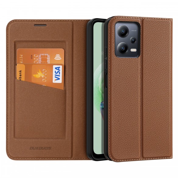 Dux Ducis Skin X2 Fodral för Xiaomi Redmi Note 12 5G / Poco X5 5G Cover Flip Plånboksställ Brun