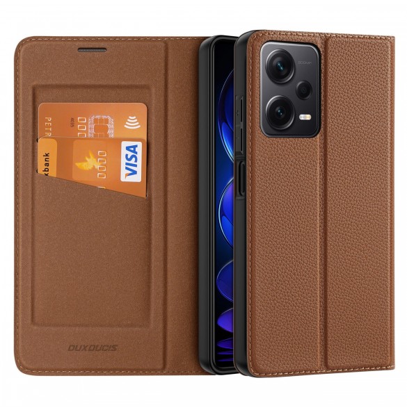 Dux Ducis Skin X2 fodral till Xiaomi Redmi Note 12 Pro+ flip cover plånboksställ brun