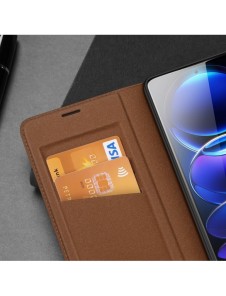 Dux Ducis Skin X2 fodral till Xiaomi Redmi Note 12 Pro+ flip cover plånboksställ brun