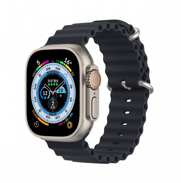 Dux Ducis Strap Watch Armband 9 / 8 / 7 / 6 / 5 / 4 / 3 / 2 / SE (45 / 44 / 42mm) Silikonbandarmband Grå (OceanWave-version)