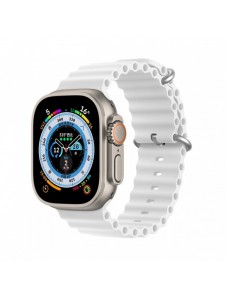 Dux Ducis Strap Watch Armband 9 / 8 / 7 / 6 / 5 / 4 / 3 / 2 / SE (45 / 44 / 42mm) Silikonbandarmband Vit (OceanWave-version)