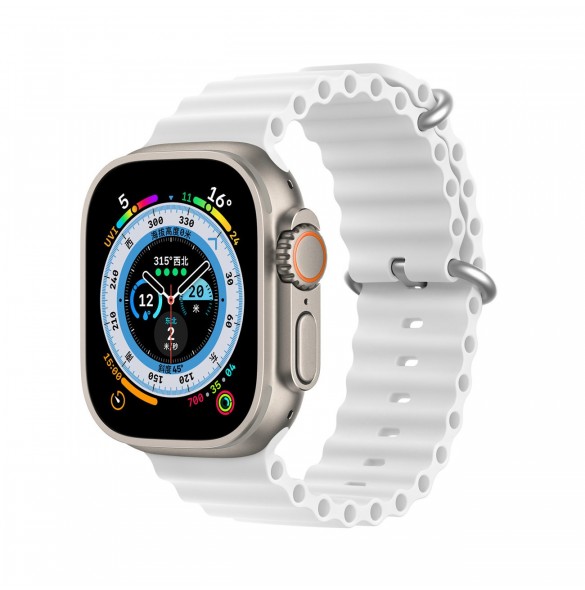 Dux Ducis Strap Watch Armband 9 / 8 / 7 / 6 / 5 / 4 / 3 / 2 / SE (45 / 44 / 42mm) Silikonbandarmband Vit (OceanWave-version)